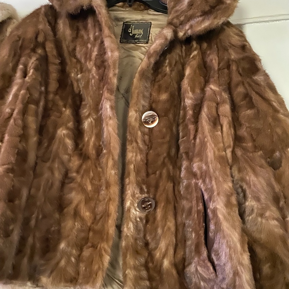 Fur jacket brown fully lined great condition monogrammed “DD” size 6-8